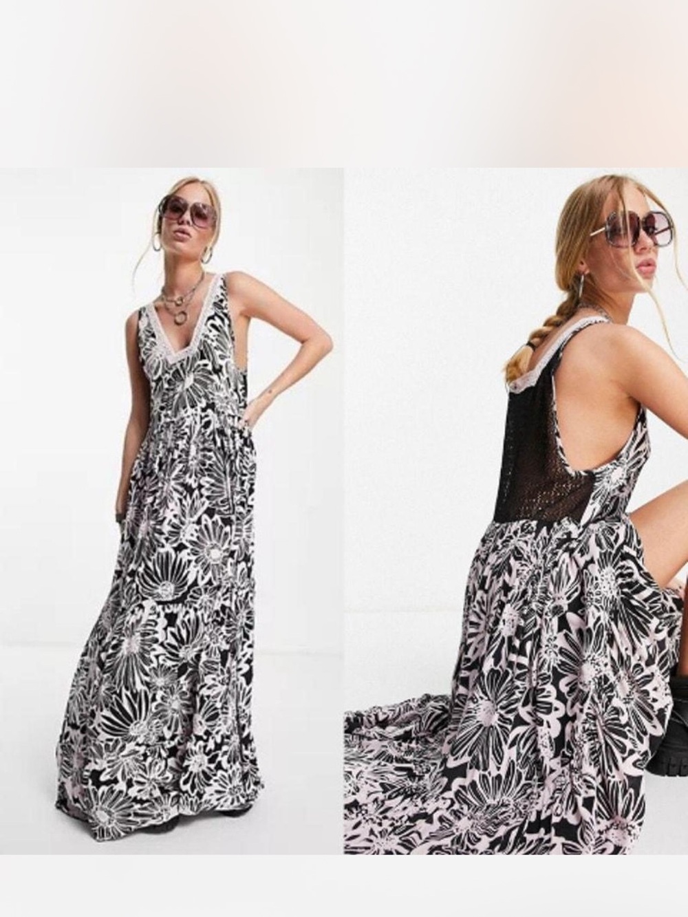 Free People Intimately Black and White Floral Maxi Dress - Size M